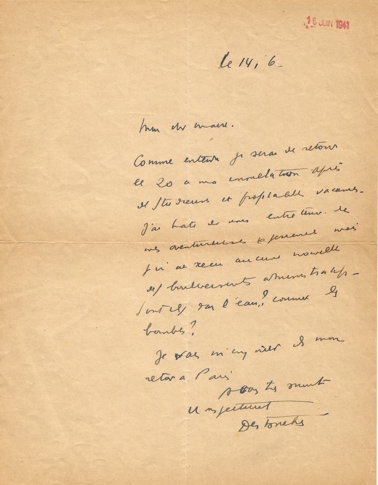 4 juin 1941 lettre général de gaulle