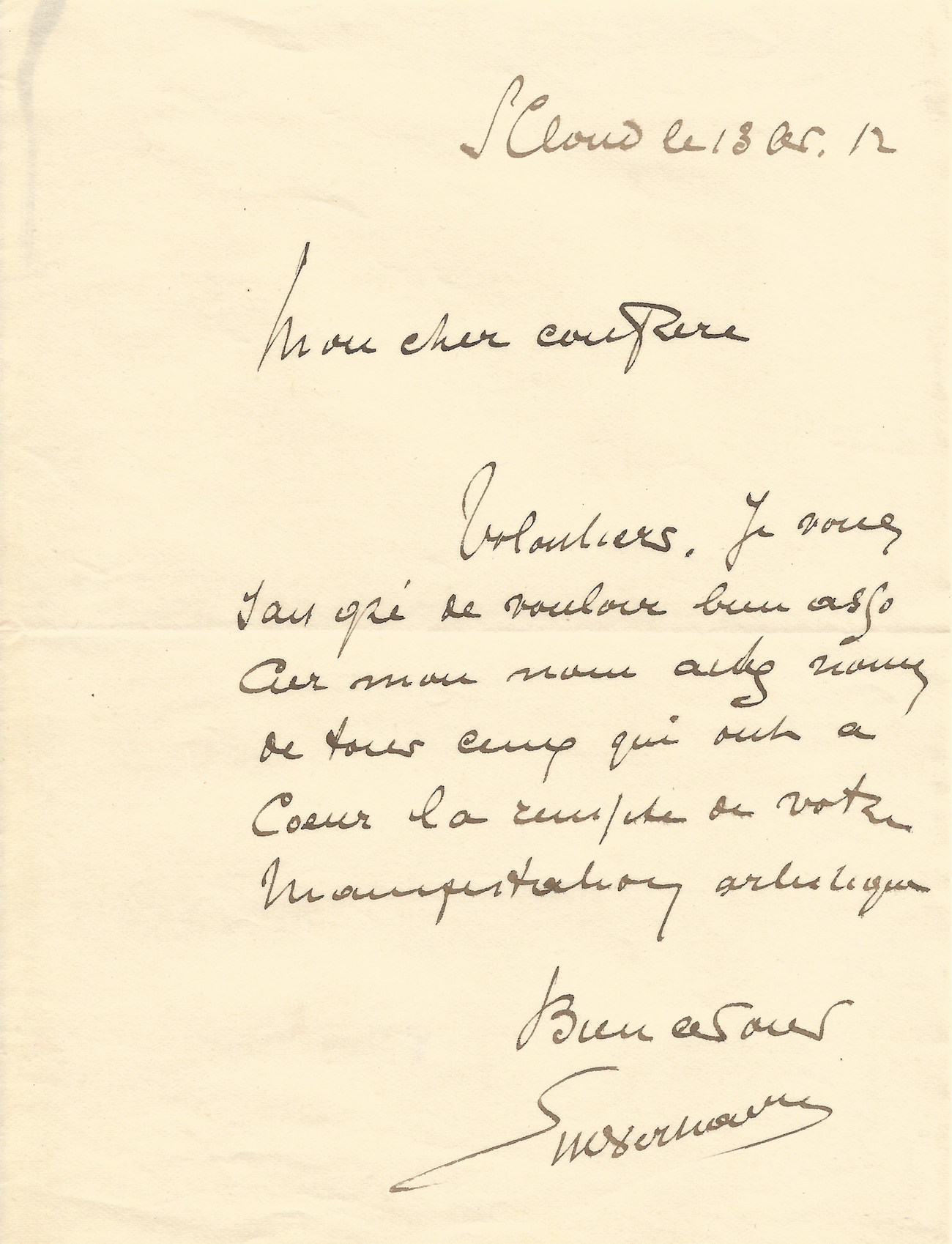 Emile Verhaeren Lettre Autographe Signee A Propos D Une Exposition Sur Cezanne