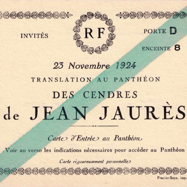 Invitation pour la translation des cendres de Jean JAURÈS au Panthéon.