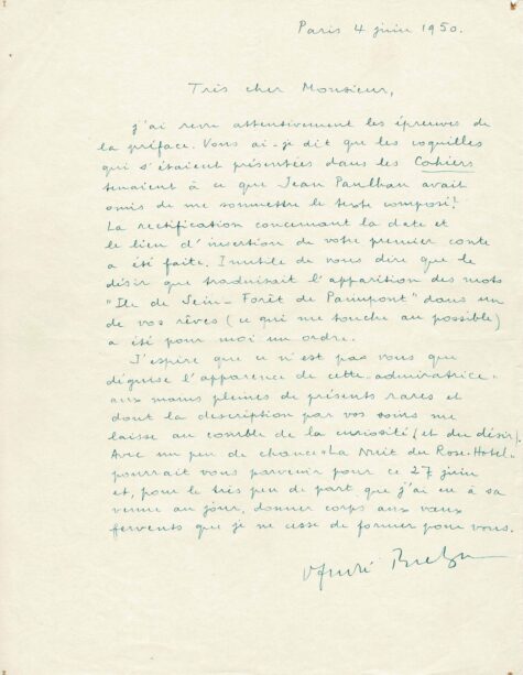André BRETON termine sa préface au premier roman de Maurice Fourré.