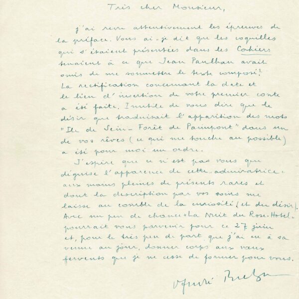 André BRETON beendet sein Vorwort zum ersten Roman von Maurice Fourré.