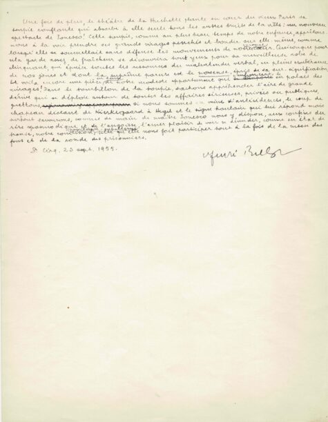André BRETON - Double manuscrit sur le théâtre et Eugène IONESCO. 1955.