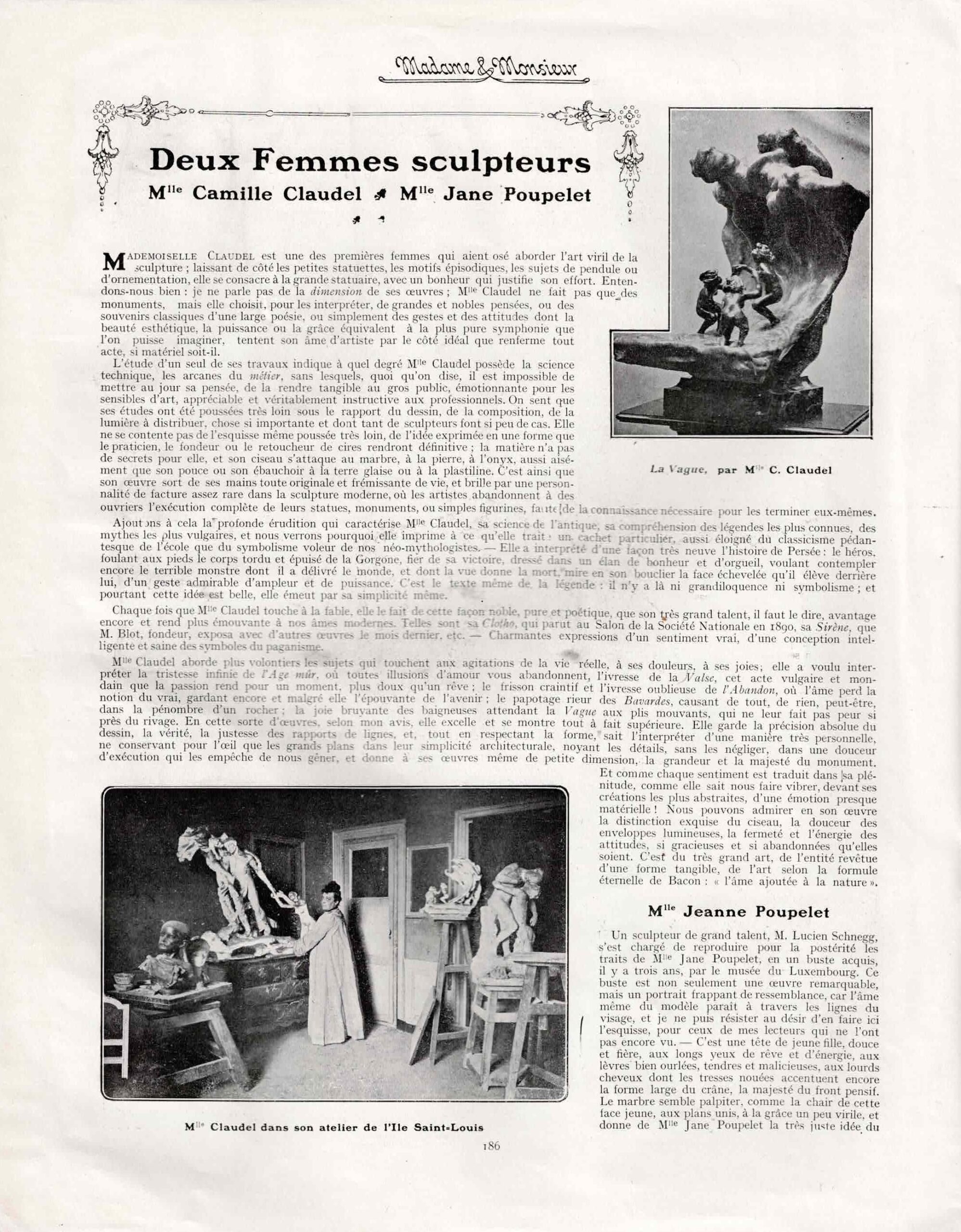 Un des seuls articles sur Camille CLAUDEL, du vivant de l'artiste. 1906.