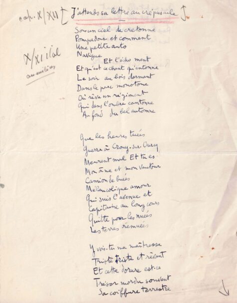 Louis ARAGON  - Poème de guerre – "J’attends sa lettre au crépuscule".