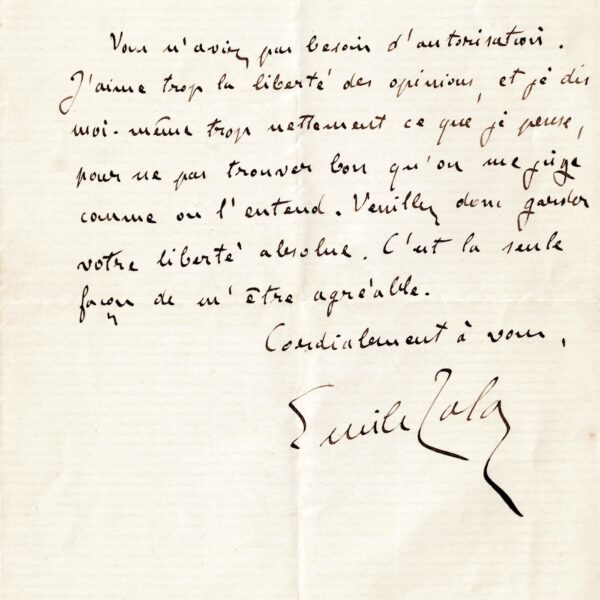 Émile ZOLA appelle à l'absolue liberté d'opinion et d'expression. 1879.