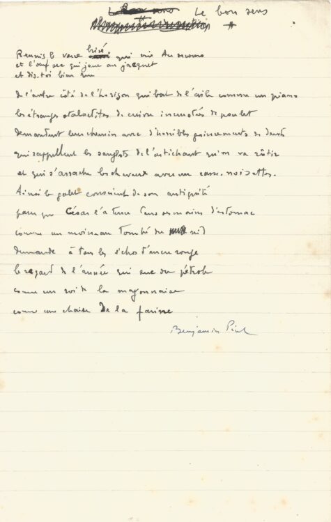 Rare poème surréaliste de Benjamin PÉRET - "Le bon sens".
