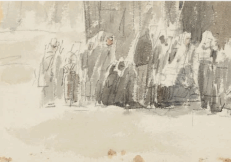 Eugène Boudin dibuja una escena costera. Acuarela original. – Imagen 3