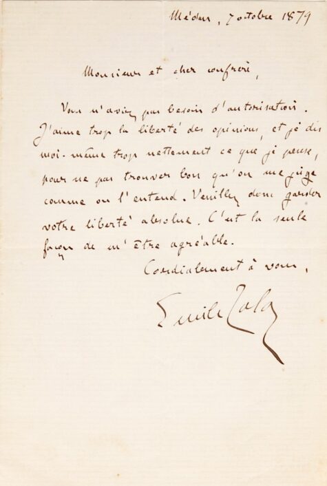 Émile ZOLA reclama la absoluta libertad de opinión y de expresión. 1879.