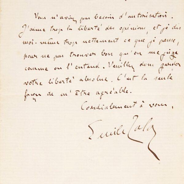Émile ZOLA appelle à l'absolue liberté d'opinion et d'expression. 1879.