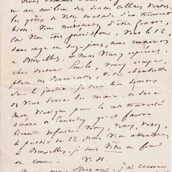 En voyage, Victor HUGO envoie une reconnaissante lettre au Dr Allix. 1867.