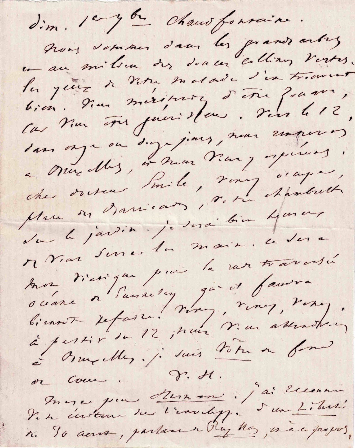 En voyage, Victor HUGO envoie une reconnaissante lettre au Dr Allix. 1867.