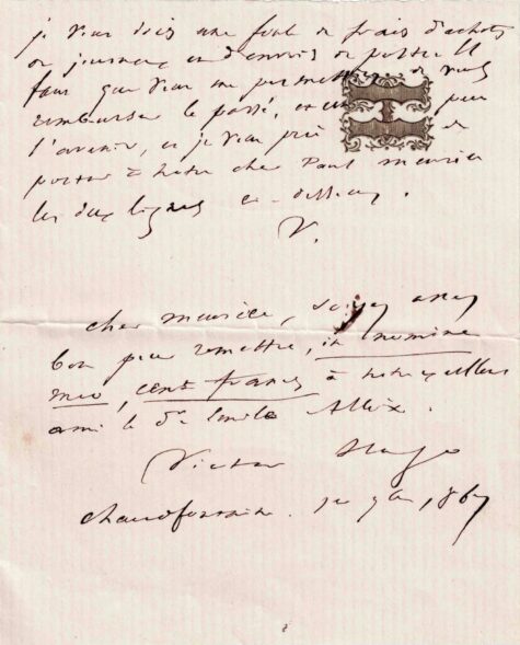 While traveling, Victor Hugo sends a grateful letter to Dr. Allix. 1867. – Image 2