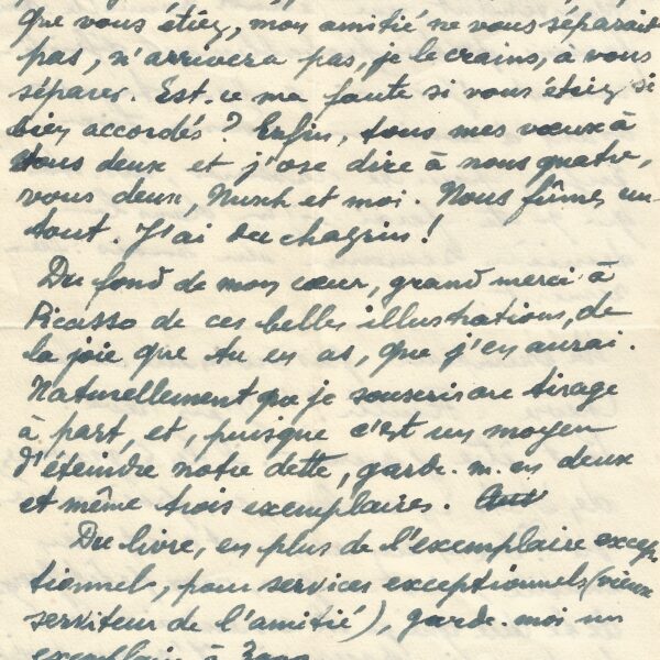 Paul ÉLUARD félicite HUGNET de "La Chèvre-Feuille" illustrée par PICASSO.