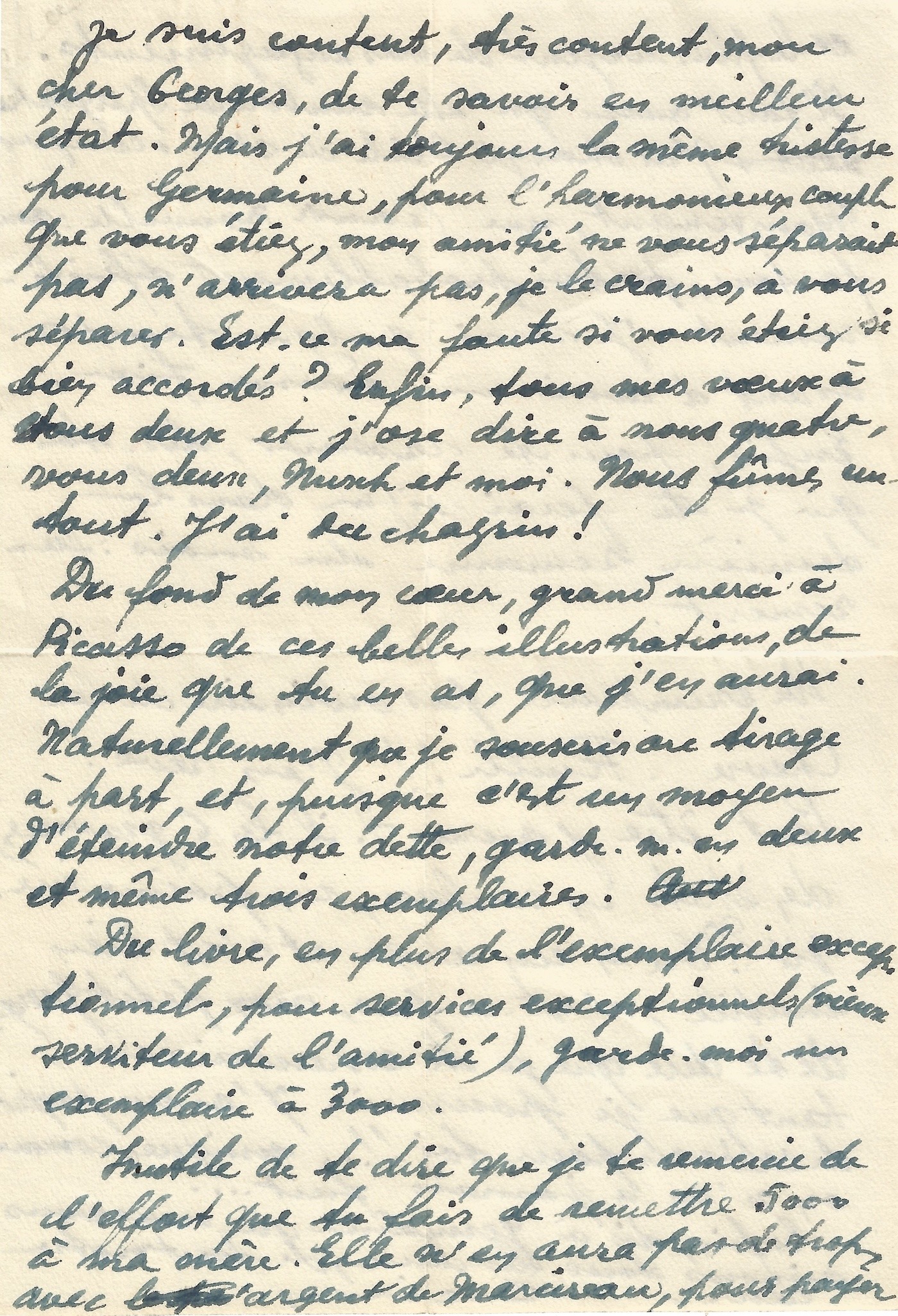 Paul ÉLUARD congratulates HUGNET on &quot;La Chèvre-Feuille&quot; illustrated by PICASSO.