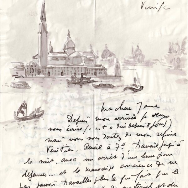 André HAMBOURG - Belle lettre illustrée d'un lavis figurant Venise.