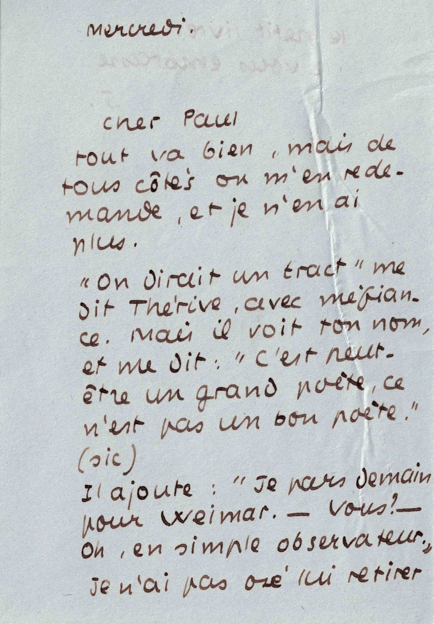 Jean PAULHAN schreibt an Paul ÉLUARD über „Poesie und Wahrheit“. 1942.