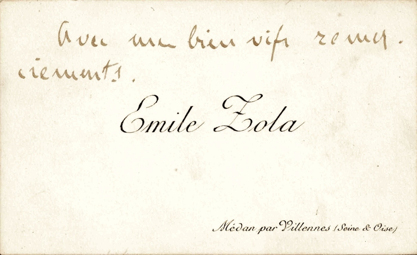 Avec les biens vifs remerciements d'Émile ZOLA - Carte de visite.