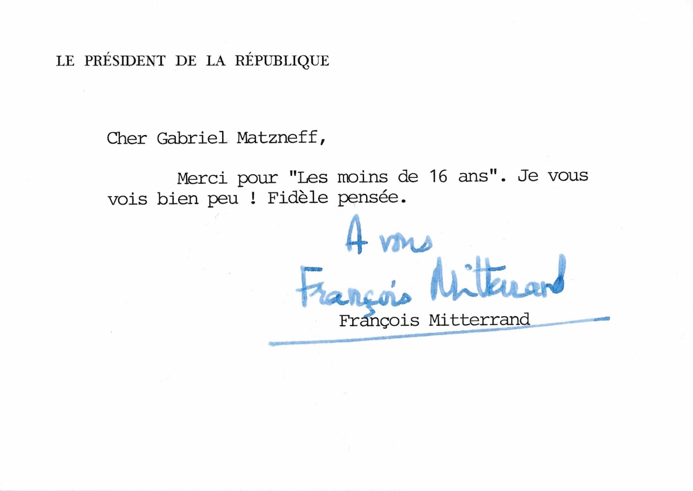 François MITTERRAND lit "Les moins de seize ans" de Gabriel MATZNEFF.