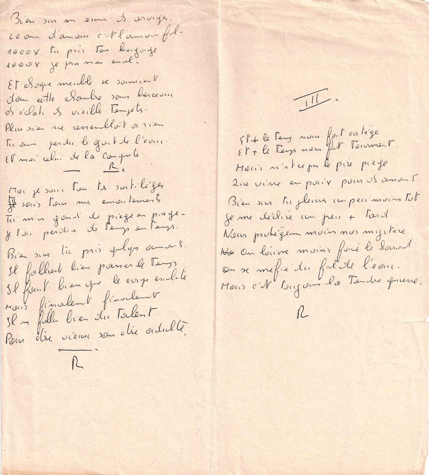 Jacques BREL - Manuscrit autographe. "La Chanson des vieux amants". 1967.