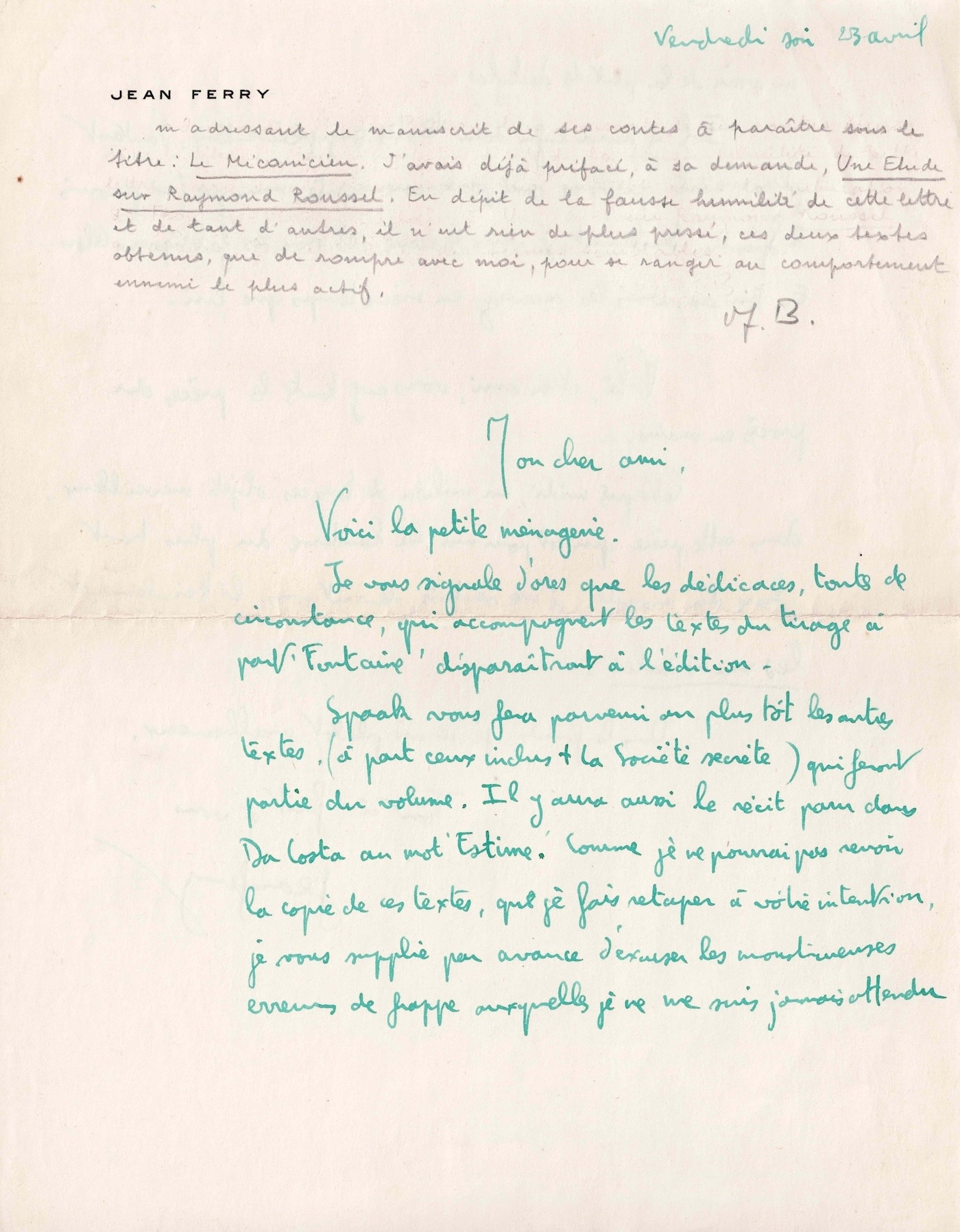 Empört rechnet André Breton mit Jean Ferry ab. 1953.