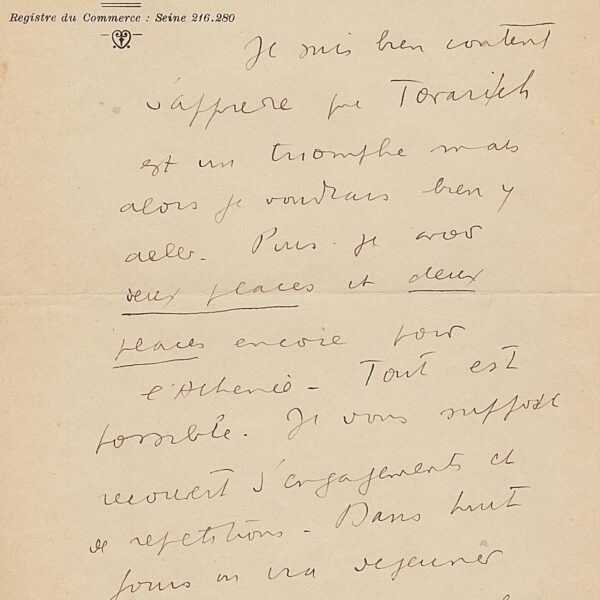 Louis-Ferdinand CÉLINE écrit à son ami Jacques Deval. 1933.
