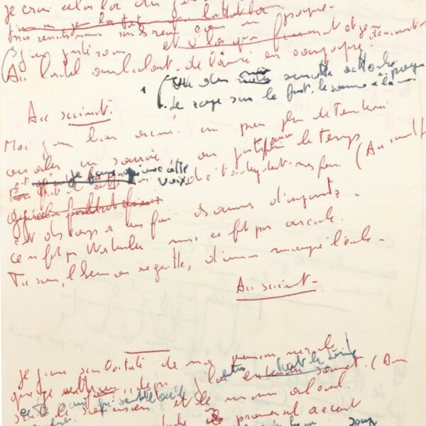 Jacques BREL - "Au suivant". Extraordinaire manuscrit de travail.