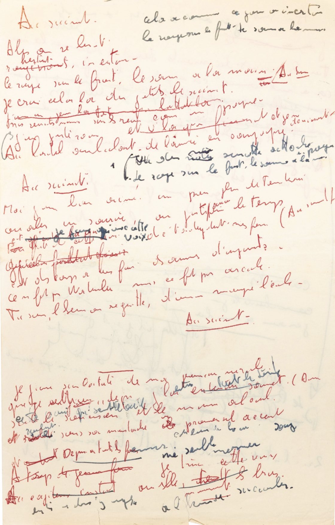 Jacques BREL - "Au suivant". Extraordinaire manuscrit de travail.