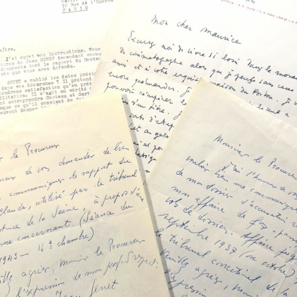 Deux lettres autographes signées de Jean GENET au Procureur du Tribunal.