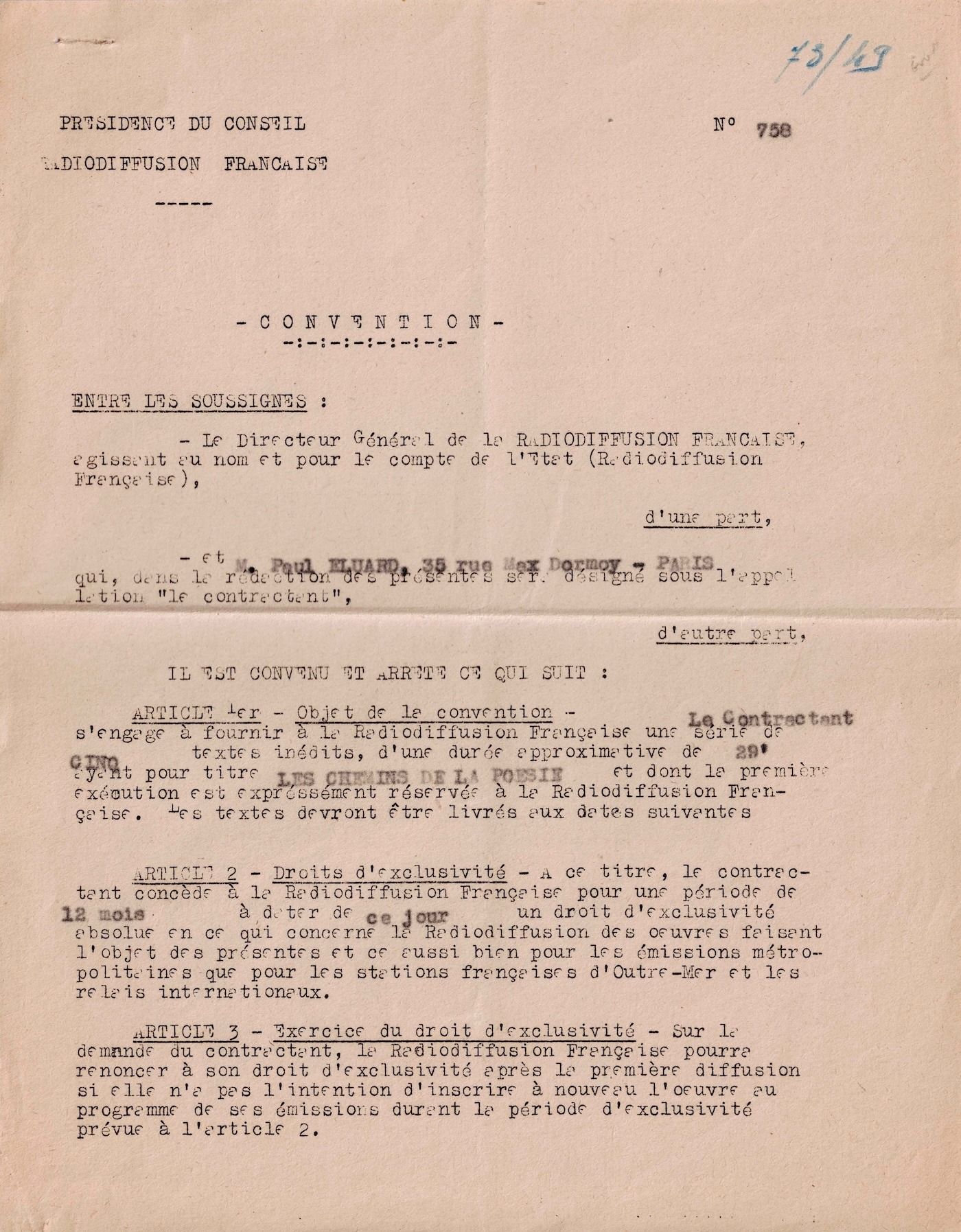 Paul ÉLUARD s’engage à fournir "Les Chemins de la Poésie". 1949. – Image 2