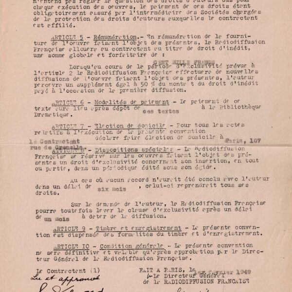 Paul ÉLUARD s’engage à fournir "Les Chemins de la Poésie". 1949.