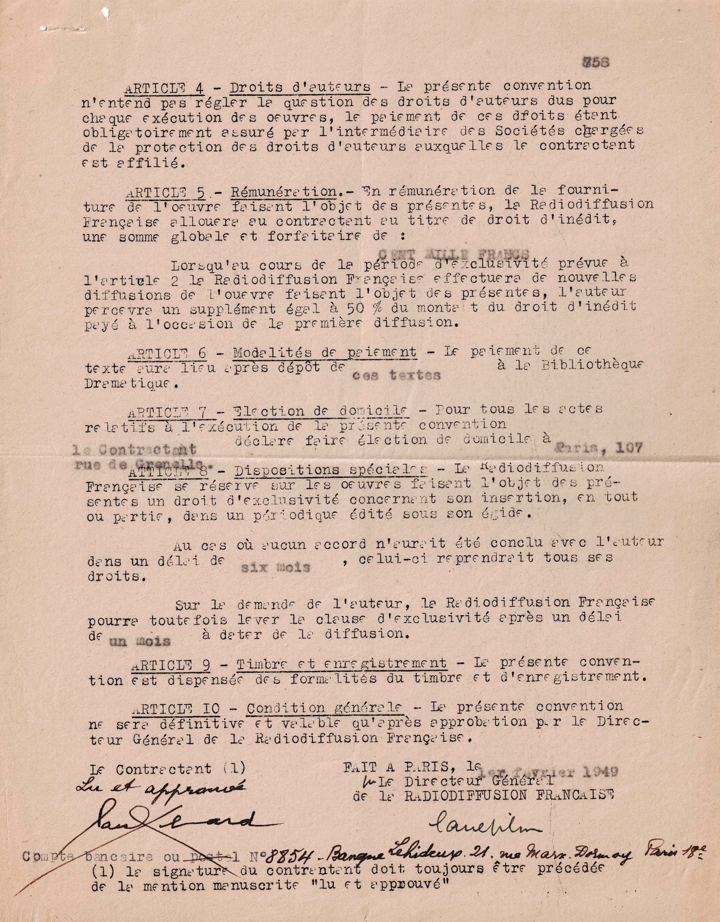 Paul ÉLUARD verpflichtet sich zur Bereitstellung von „Die Wege der Poesie“. 1949.