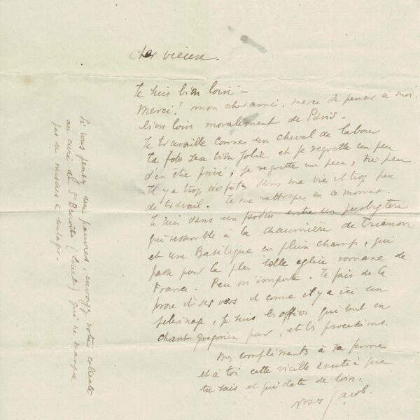 Émouvante lettre de Max JACOB à son ami Kees VAN DONGEN. 1921.