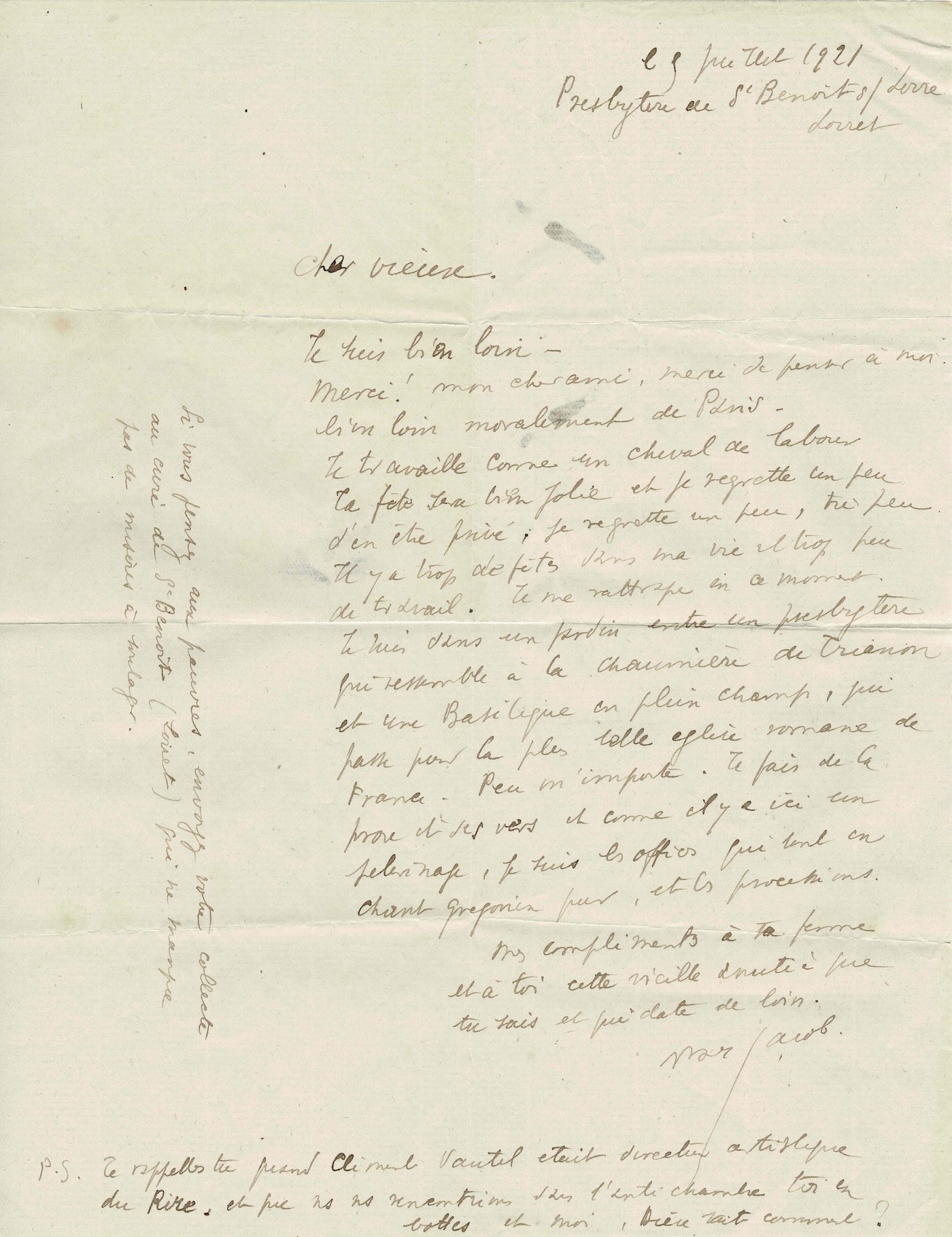 A moving letter from Max Jacob to his friend Kees van Dongen. 1921.