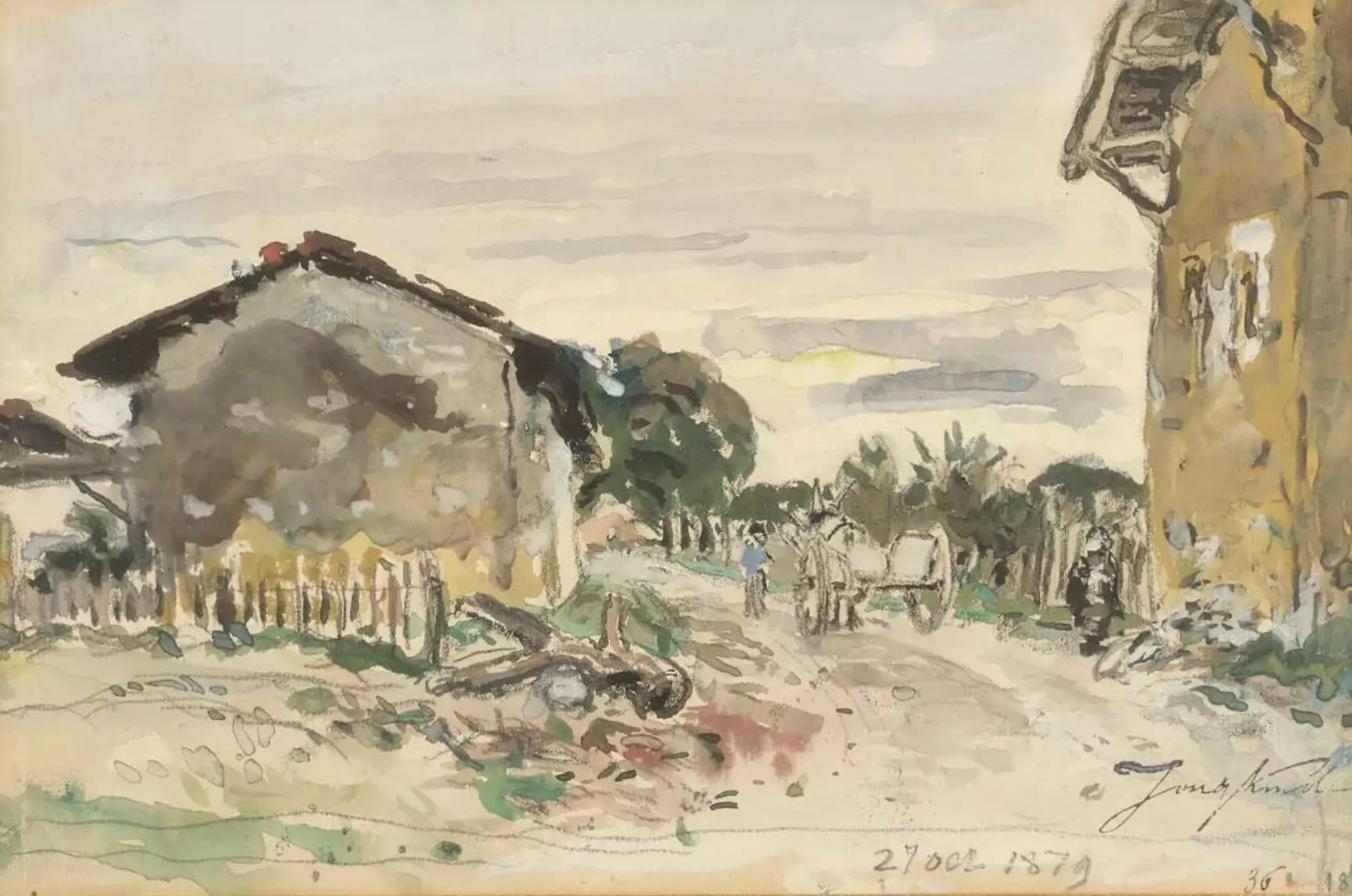 Johan Barthold JONGKIND - Two watercolours of La Côte-Saint-André.