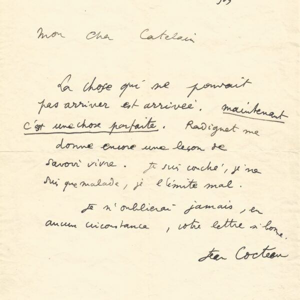 Jean COCTEAU, désespéré, pleure la mort de Raymond RADIGUET. 1923.