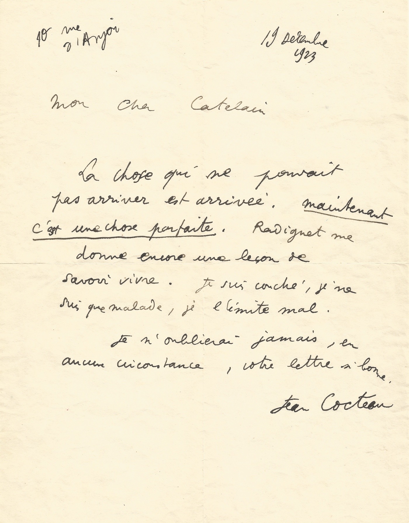 Jean COCTEAU, désespéré, pleure la mort de Raymond RADIGUET. 1923.