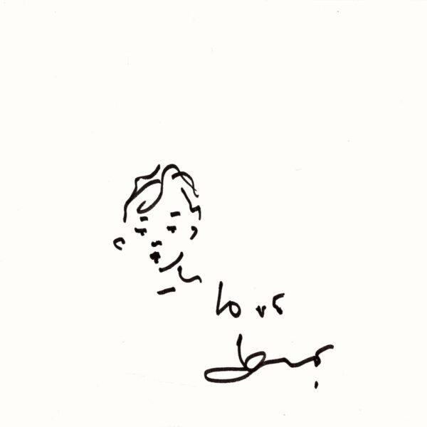 Charmant dessin original de Jane BIRKIN signé "Love. Jane."