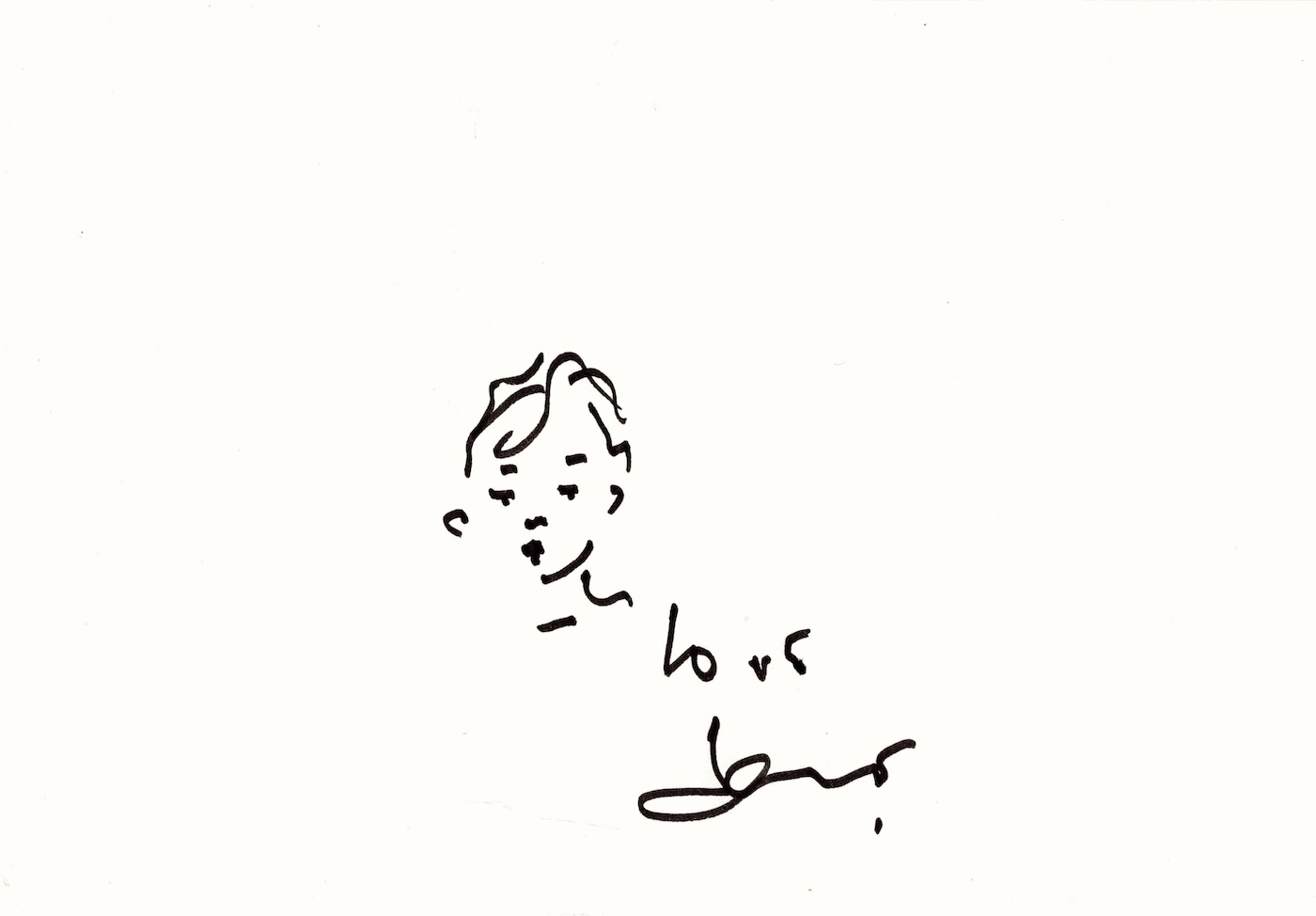 Charmant dessin original de Jane BIRKIN signé "Love. Jane."