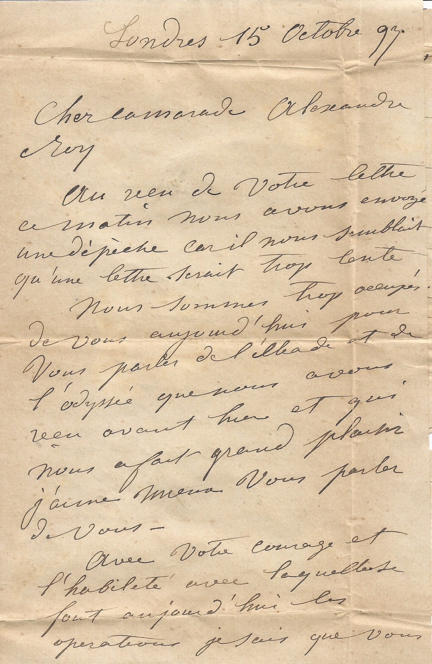 Louise MICHEL - Lettre autographe signée au camarade Alexandre Roy.  