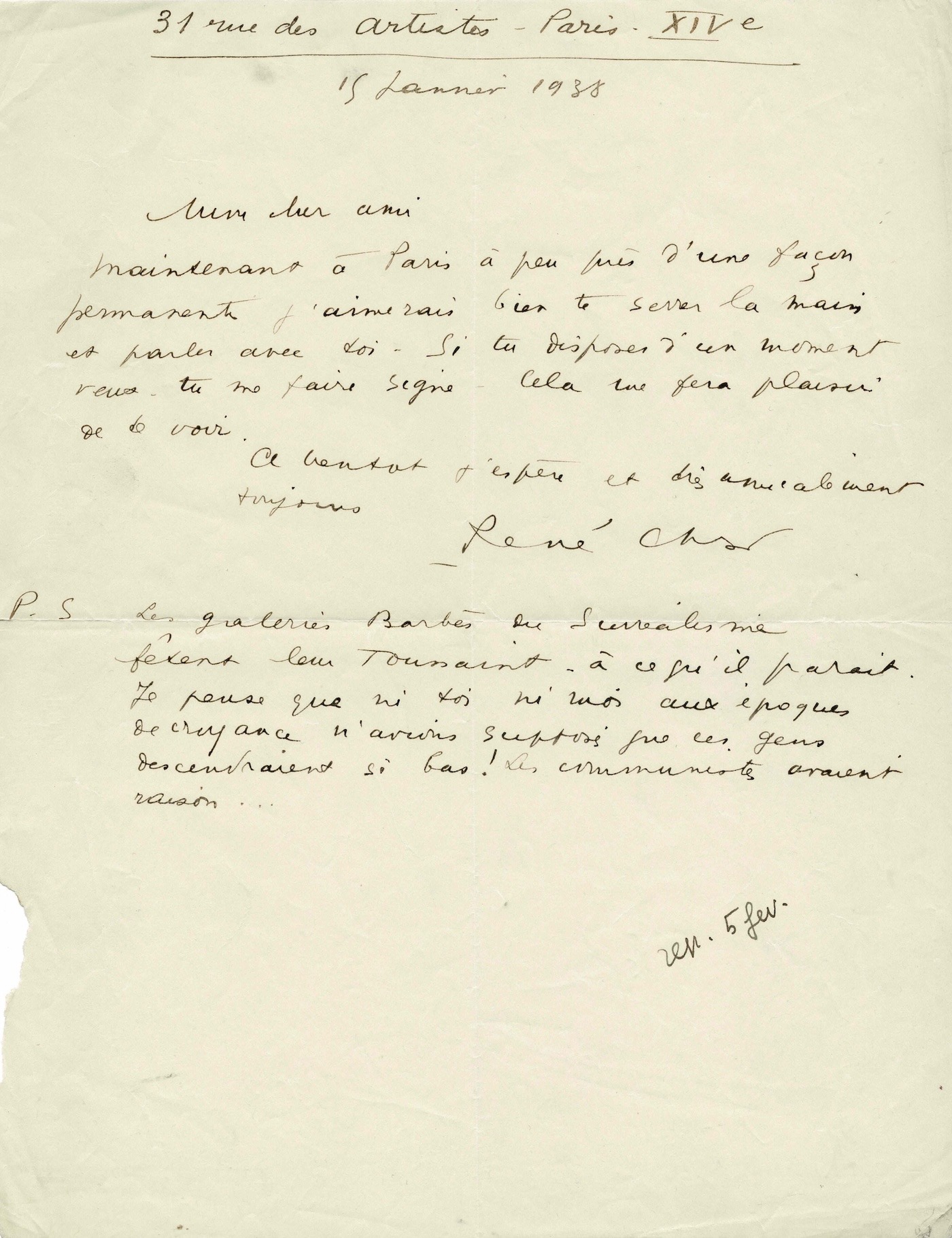 René CHAR - Paris, le surréalisme et les communistes. 1938