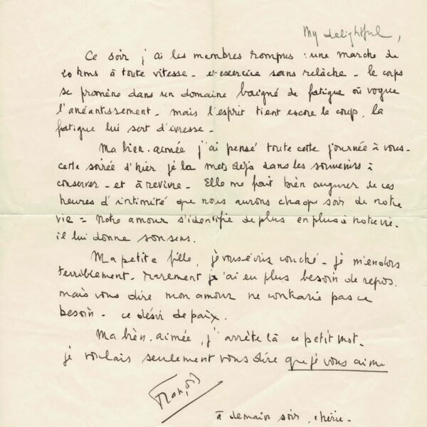 François MITTERRAND épuisé par ses exercices militaires écrit à son amante.