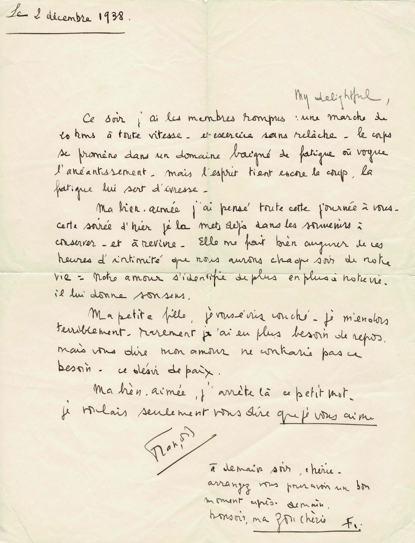François MITTERRAND épuisé par ses exercices militaires écrit à son amante.