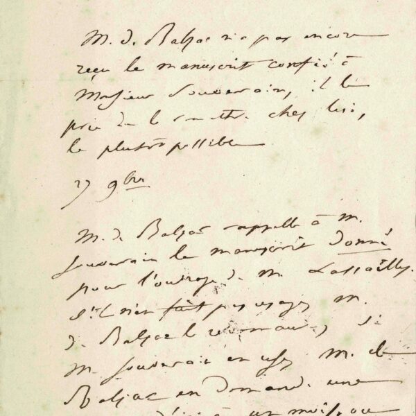 Honoré de BALZAC veut voir publié "Les romans du cœur". 1840.