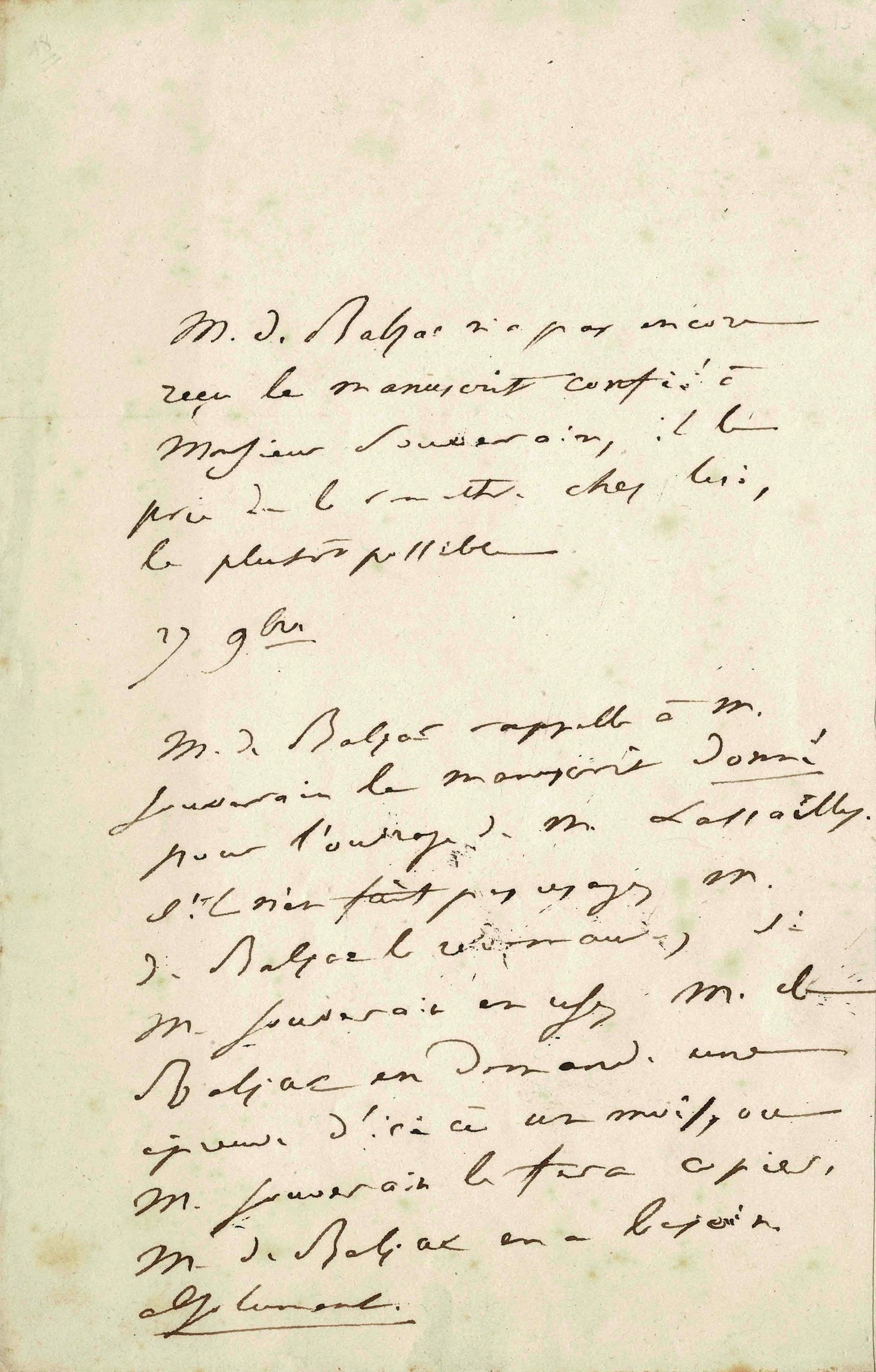 Honoré de BALZAC veut voir publié "Les romans du cœur". 1840.