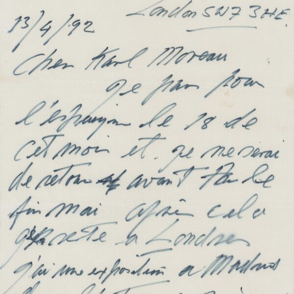 1992 : Francis BACON s'en va mourir à Madrid. L'une de ses dernières lettres.