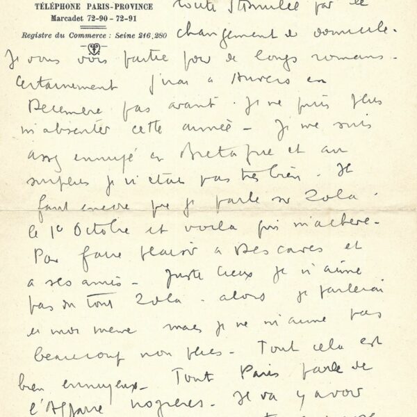Louis-Ferdinand CÉLINE critique son "Voyage au bout de la nuit". 1933.