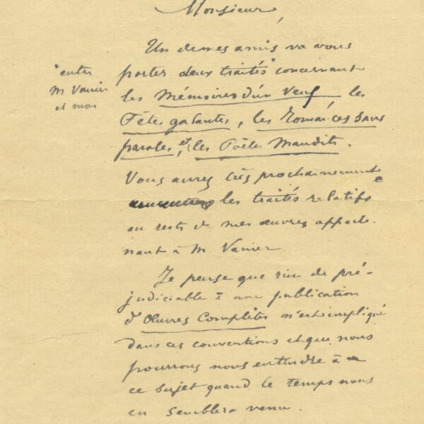 Paul VERLAINE décide de quitter son éditeur Léon Vanier. 1888.