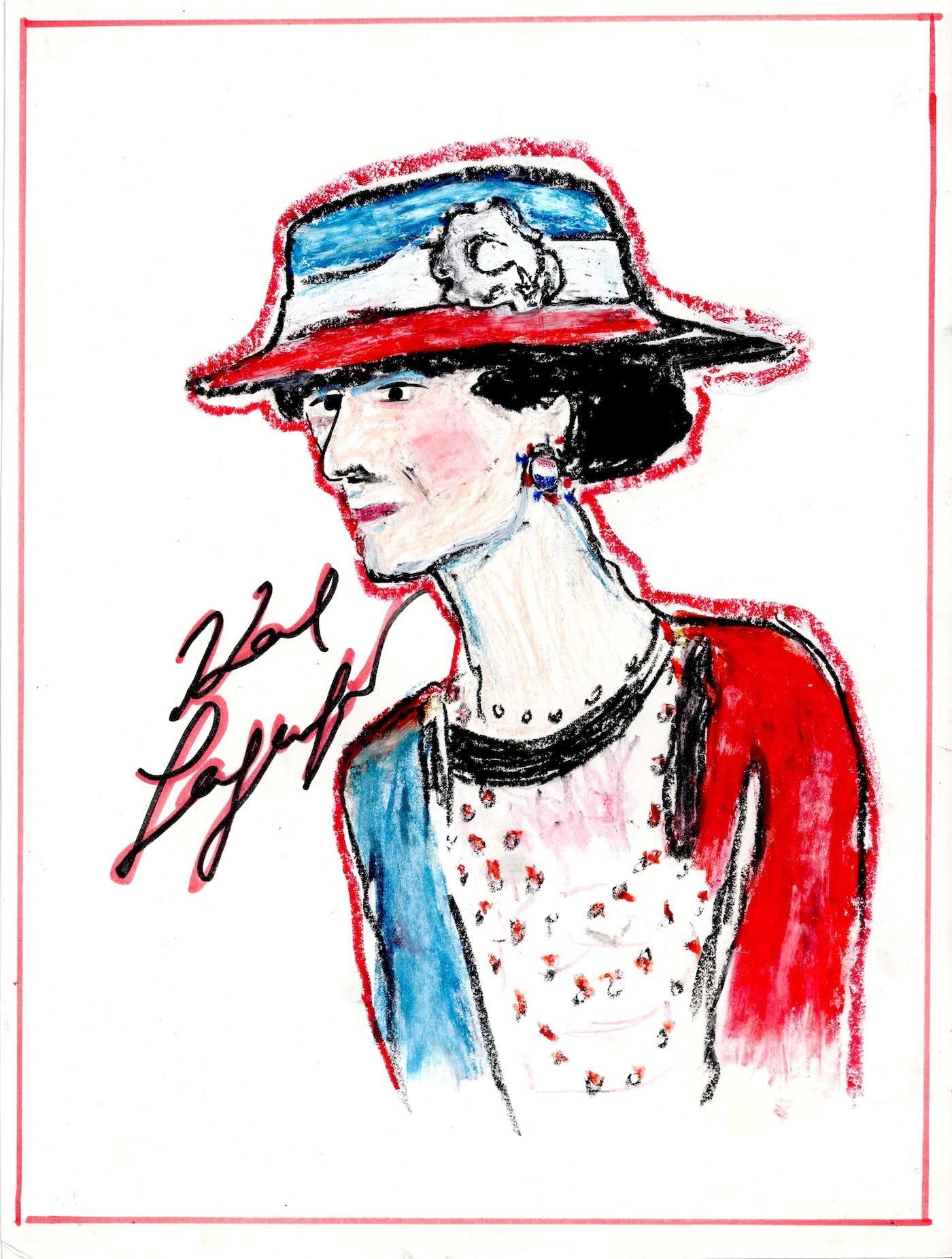 Coco Chanel como icono francés, según Karl Lagerfeld. Dibujo original.