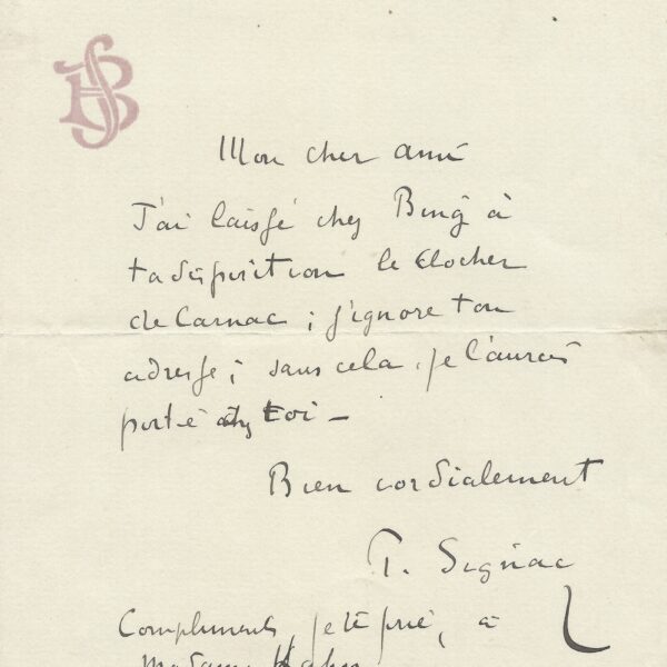 Paul SIGNAC dépose un tableau à l'attention de son ami Gustave Kahn.