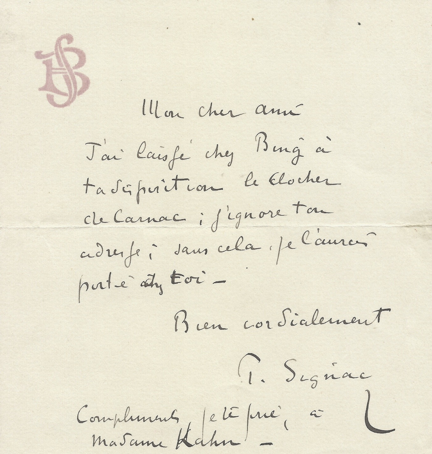 Paul SIGNAC dépose un tableau à l'attention de son ami Gustave Kahn.